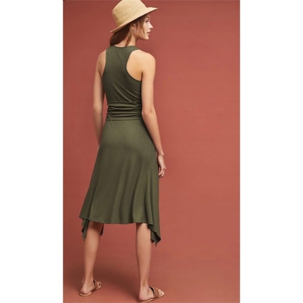 Green Anthropologie Ribbed Racerback Handkerchief Hem Sleeveless Dress (NWT) - Picture 4 of 5